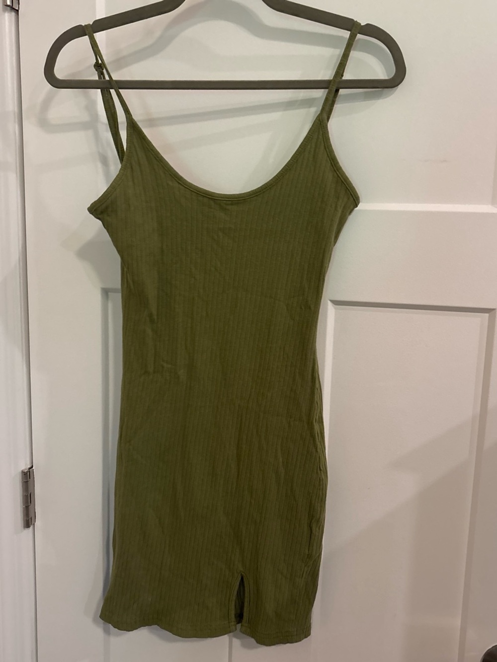 Olive Green and Brown Ribbed Slip Dresses with Spaghetti Straps